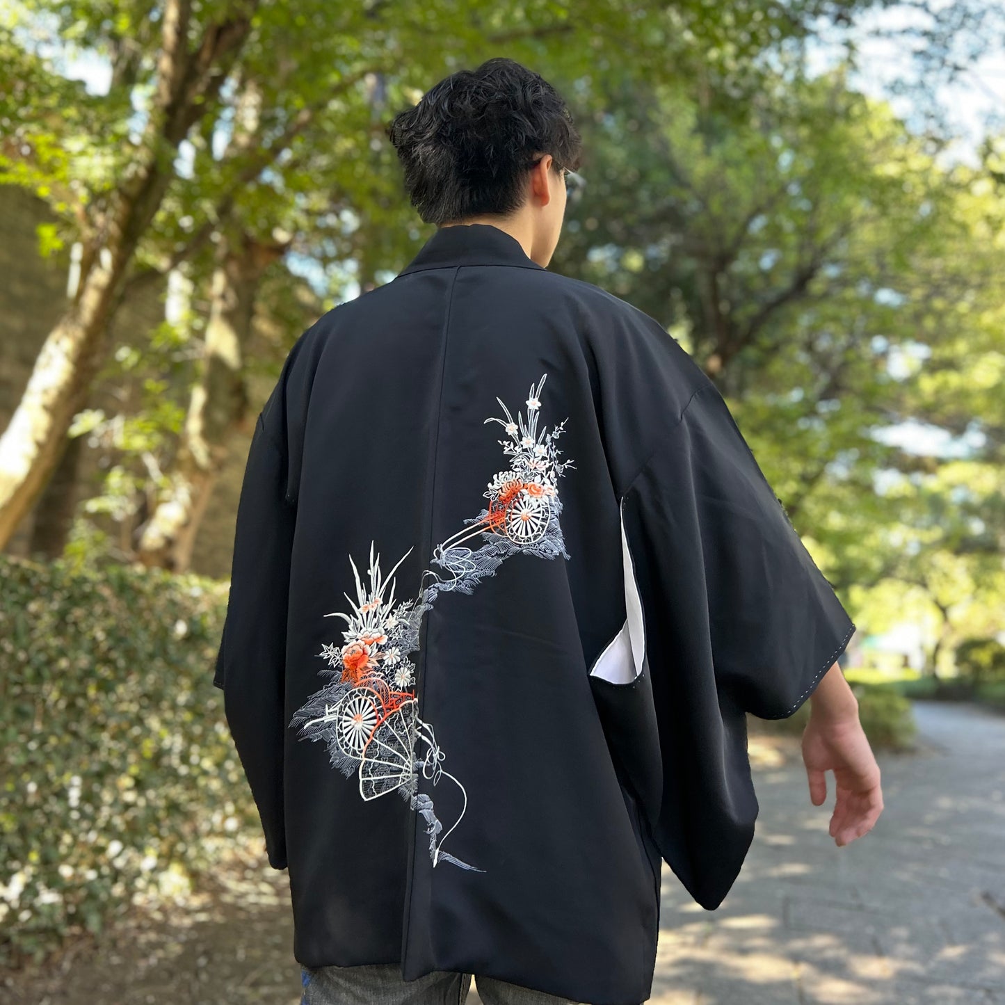 Haori with fan and flower carriage pattern