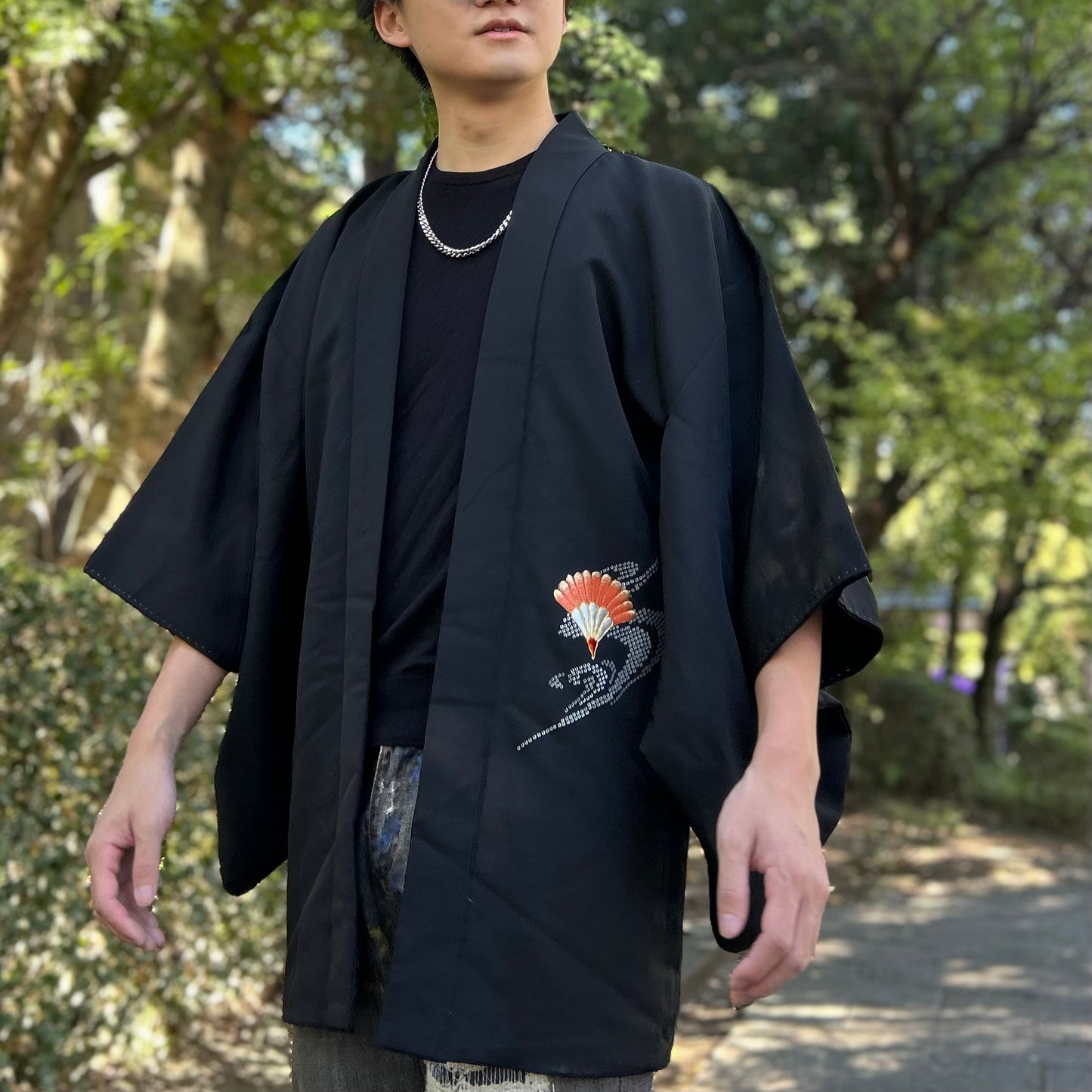 Elegant fan-patterned haori