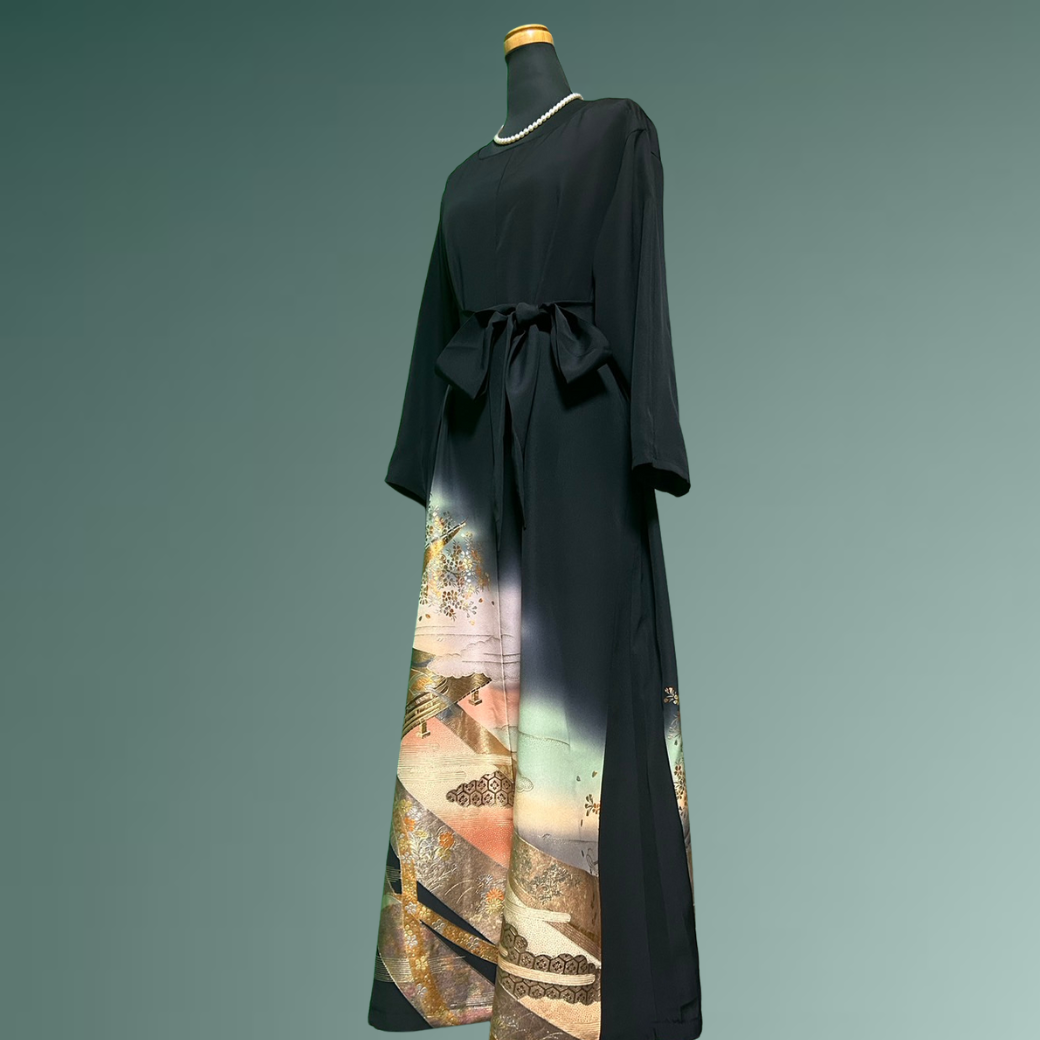 Black Ro Furisode Artisanal Murasaki Shikibu Kimono Dress