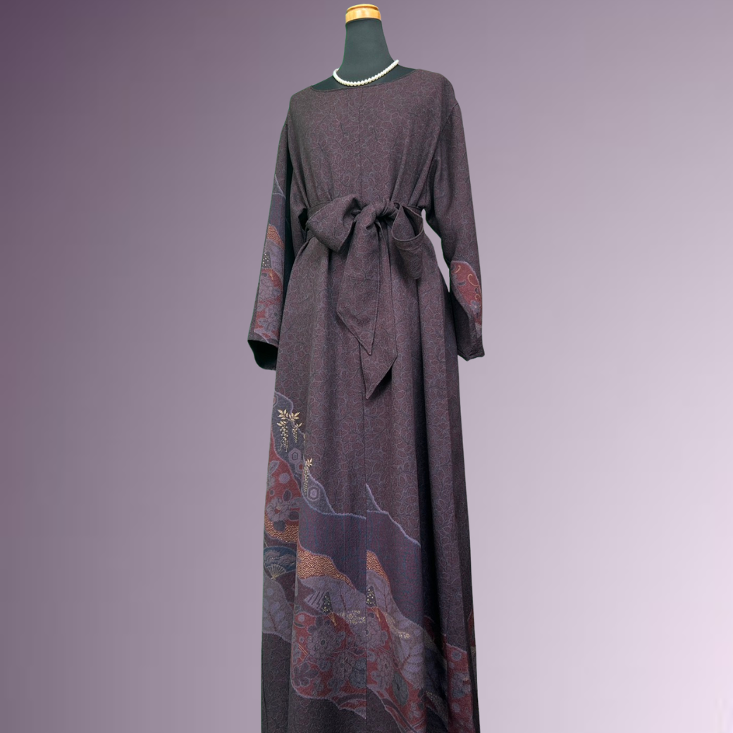Houmongi Kimono Dress – Michinaga Pattern with Fans & Flowers