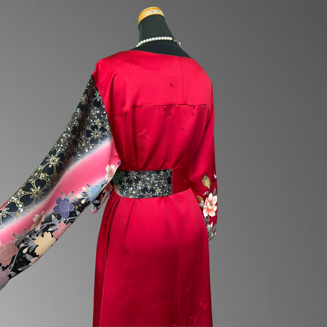 Furisode Kimono Dress – Peony & Cherry Blossoms