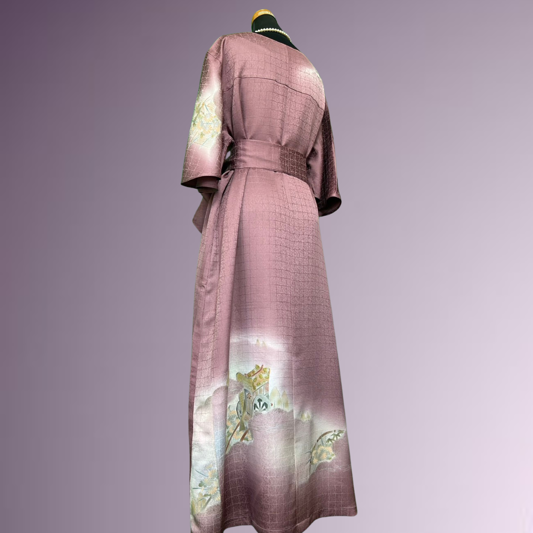 Tsukesage Kimono Dress with Gosho Carriage and Floral Fence Pattern