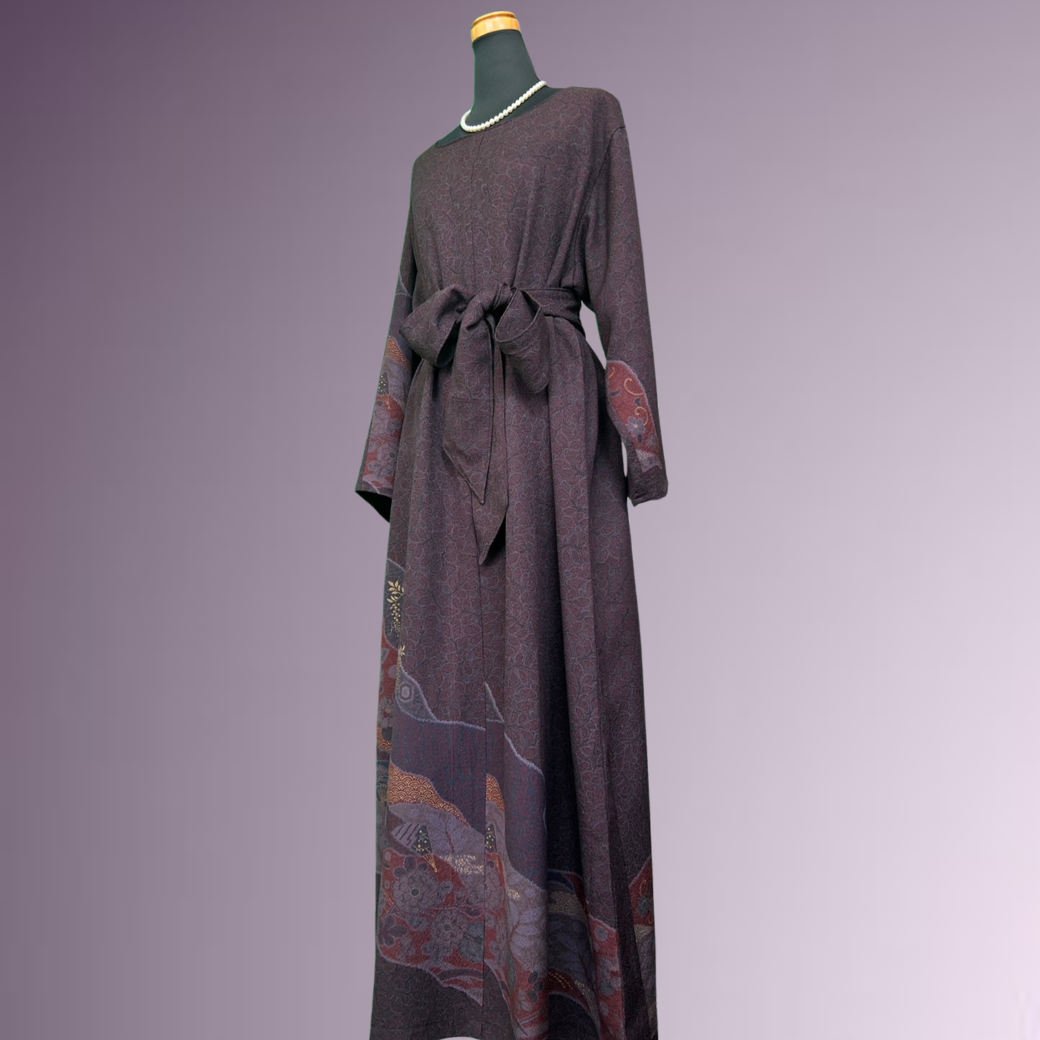 Houmongi Kimono Dress – Michinaga Pattern with Fans & Flowers