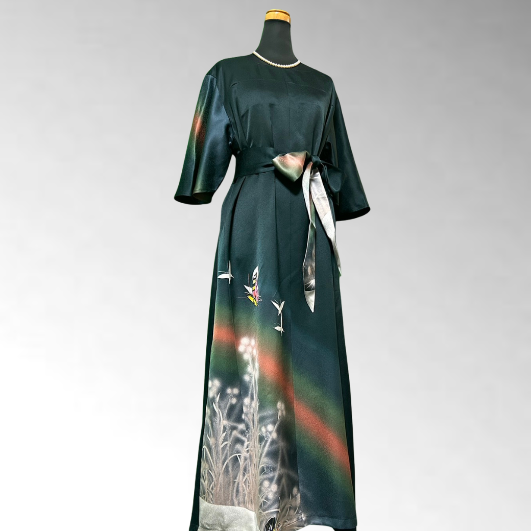 Furisode Kimono Dress with “Dreaming Butterfly” Motif