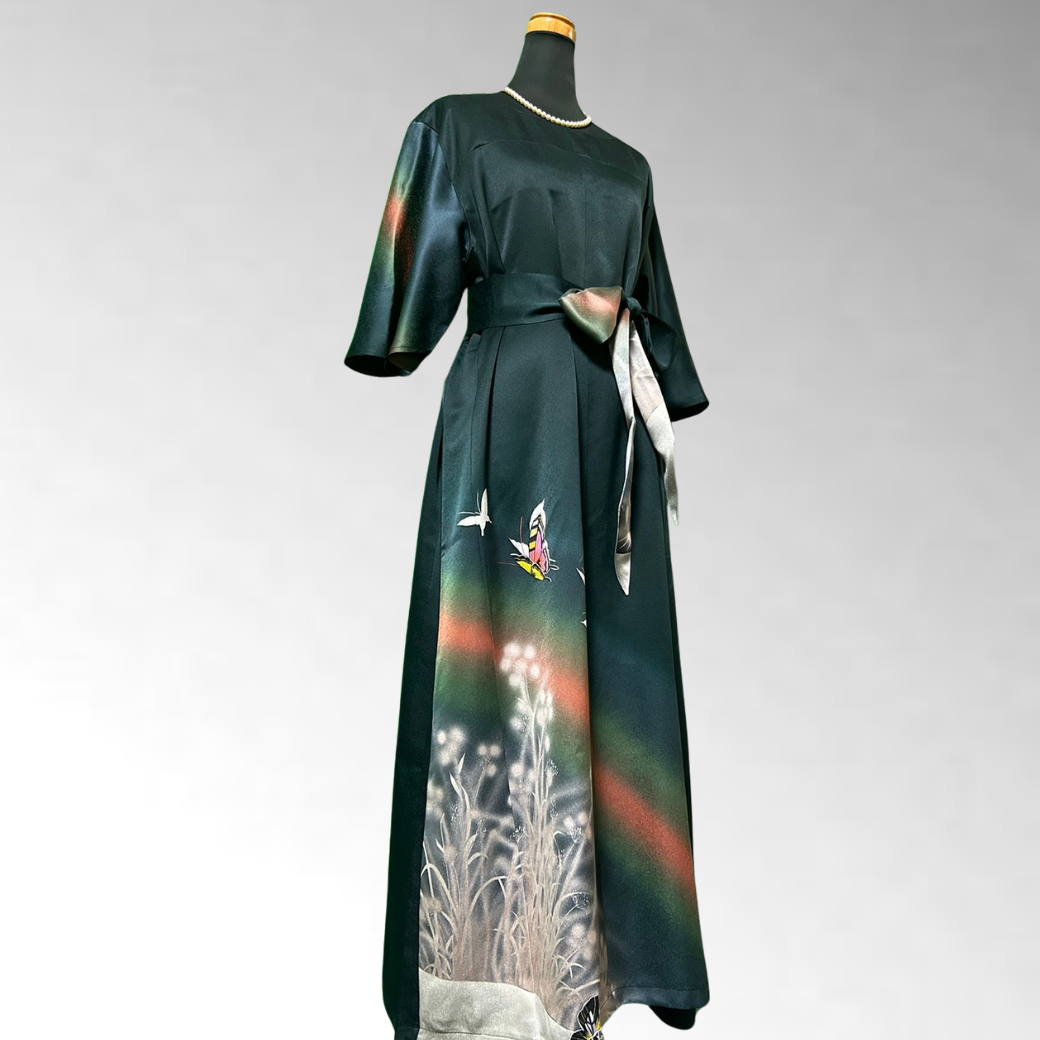 Furisode Kimono Dress with “Dreaming Butterfly” Motif