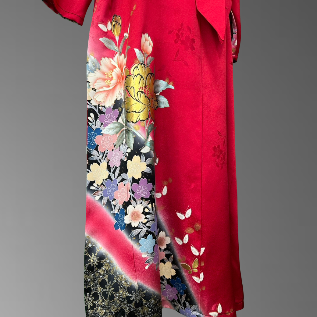 Furisode Kimono Dress – Peony & Cherry Blossoms