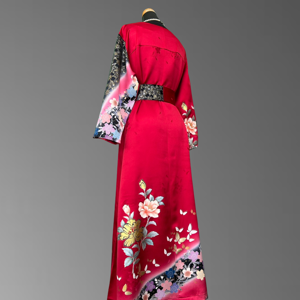 Furisode Kimono Dress – Peony & Cherry Blossoms