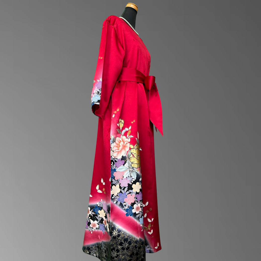 Furisode Kimono Dress – Peony & Cherry Blossoms