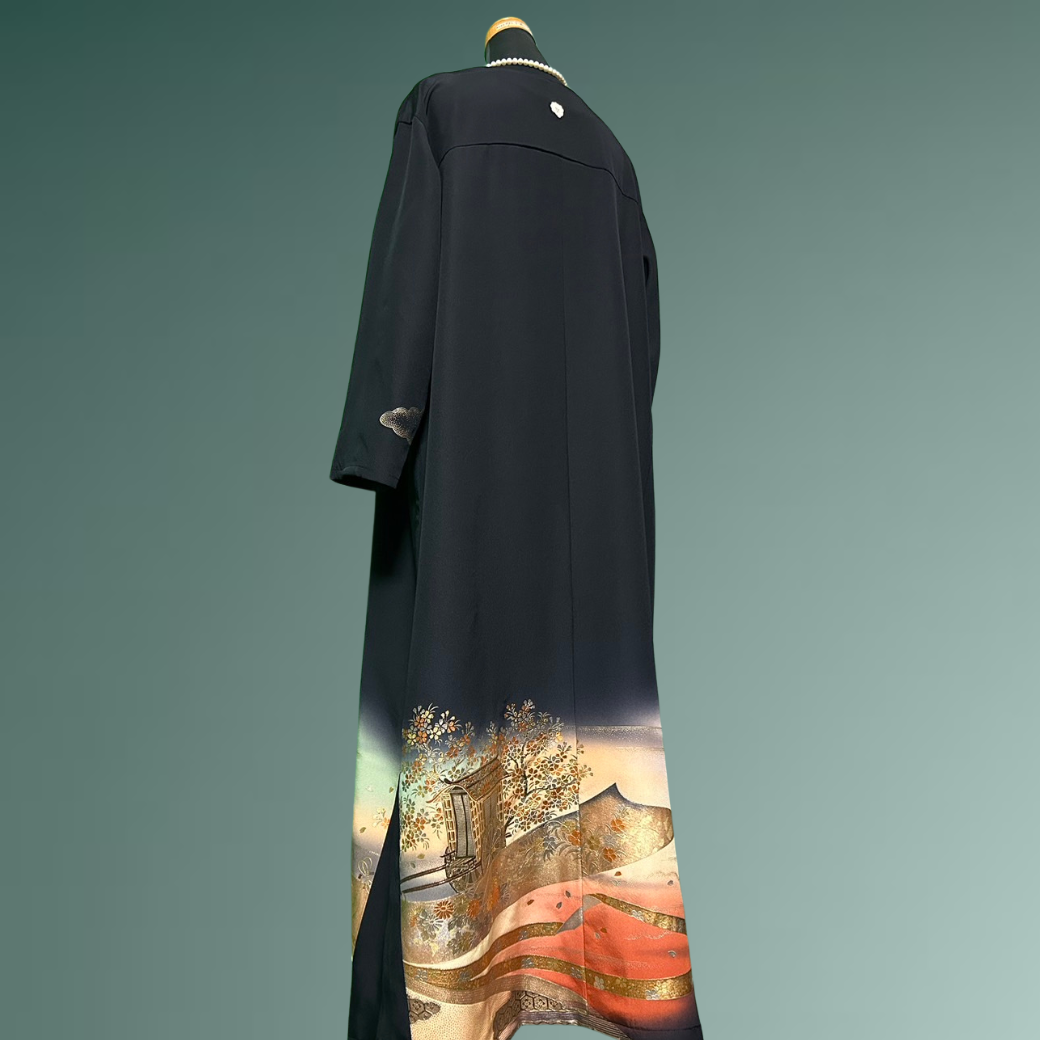 Black Ro Furisode Artisanal Murasaki Shikibu Kimono Dress