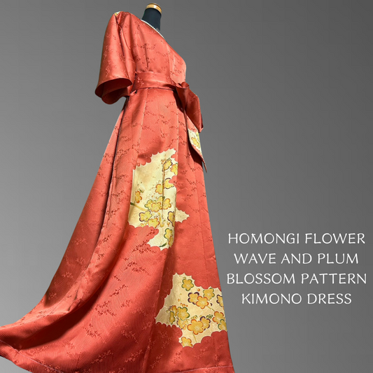 Hōmongi Flower Wave and Plum Blossom Pattern Kimono Dress