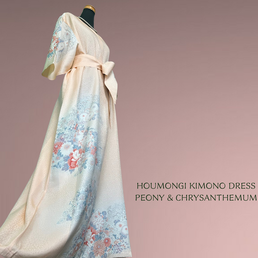 Houmongi Kimono Dress – Peony & Chrysanthemum