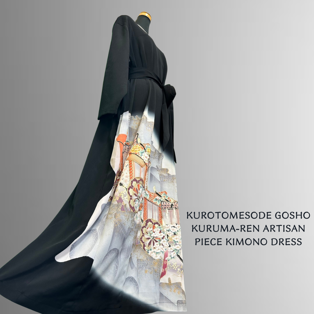 Kurotomesode Gosho Kuruma-ren Artisan Piece Kimono Dress