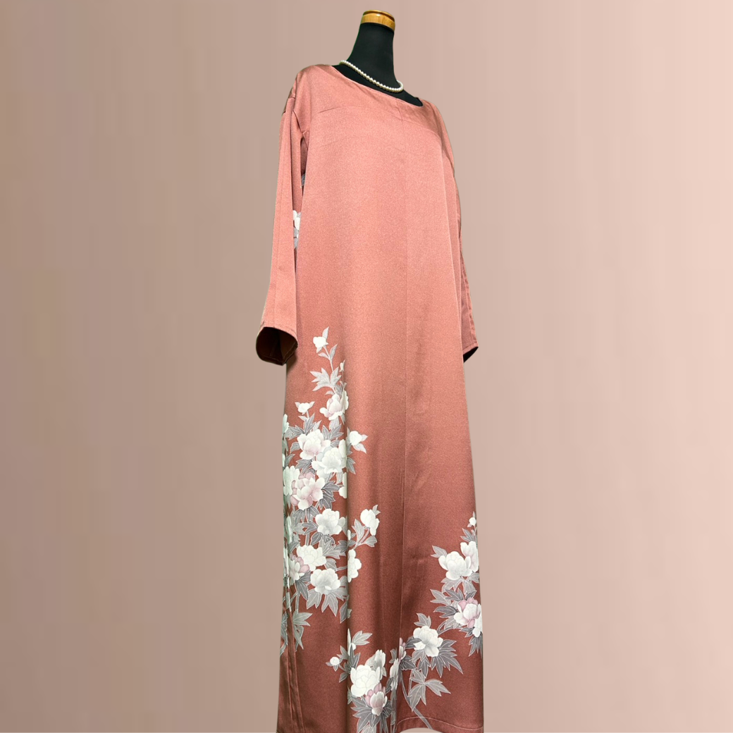 Houmongi Kimono Dress – Coral with White Blossoms
