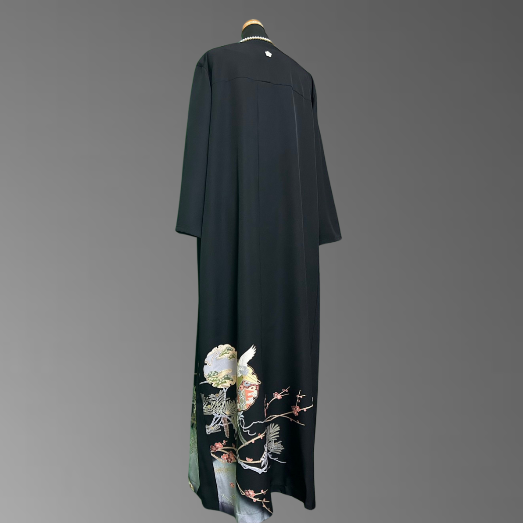 Kurotomesode Yukiwamon Four Seasons Flowers Kimono Dress