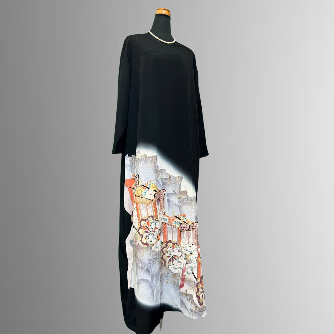 Kurotomesode Gosho Kuruma-ren Artisan Piece Kimono Dress