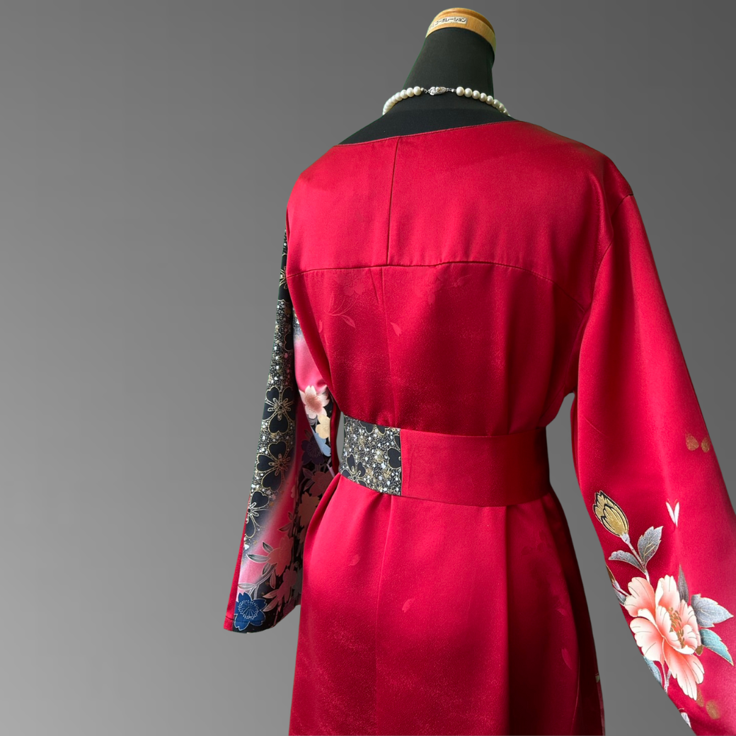 Furisode Kimono Dress – Peony & Cherry Blossoms