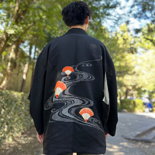 Elegant fan-patterned haori