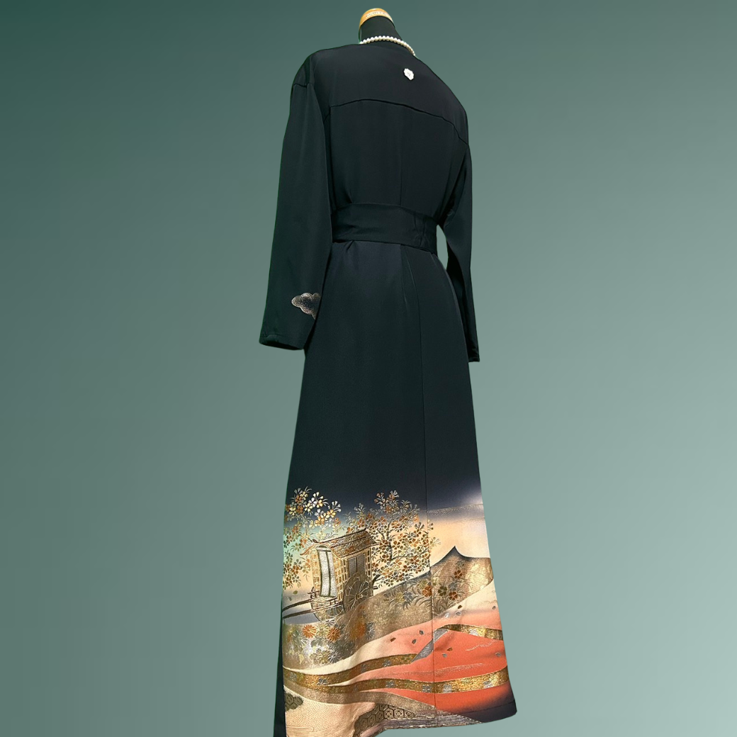 Black Ro Furisode Artisanal Murasaki Shikibu Kimono Dress