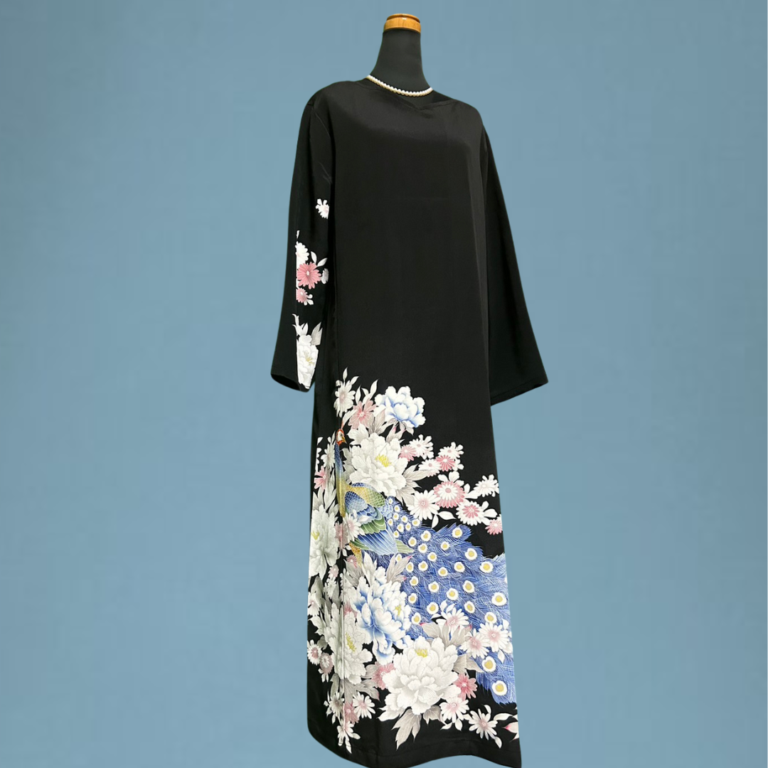 Peacock and Peony Kimono Dress