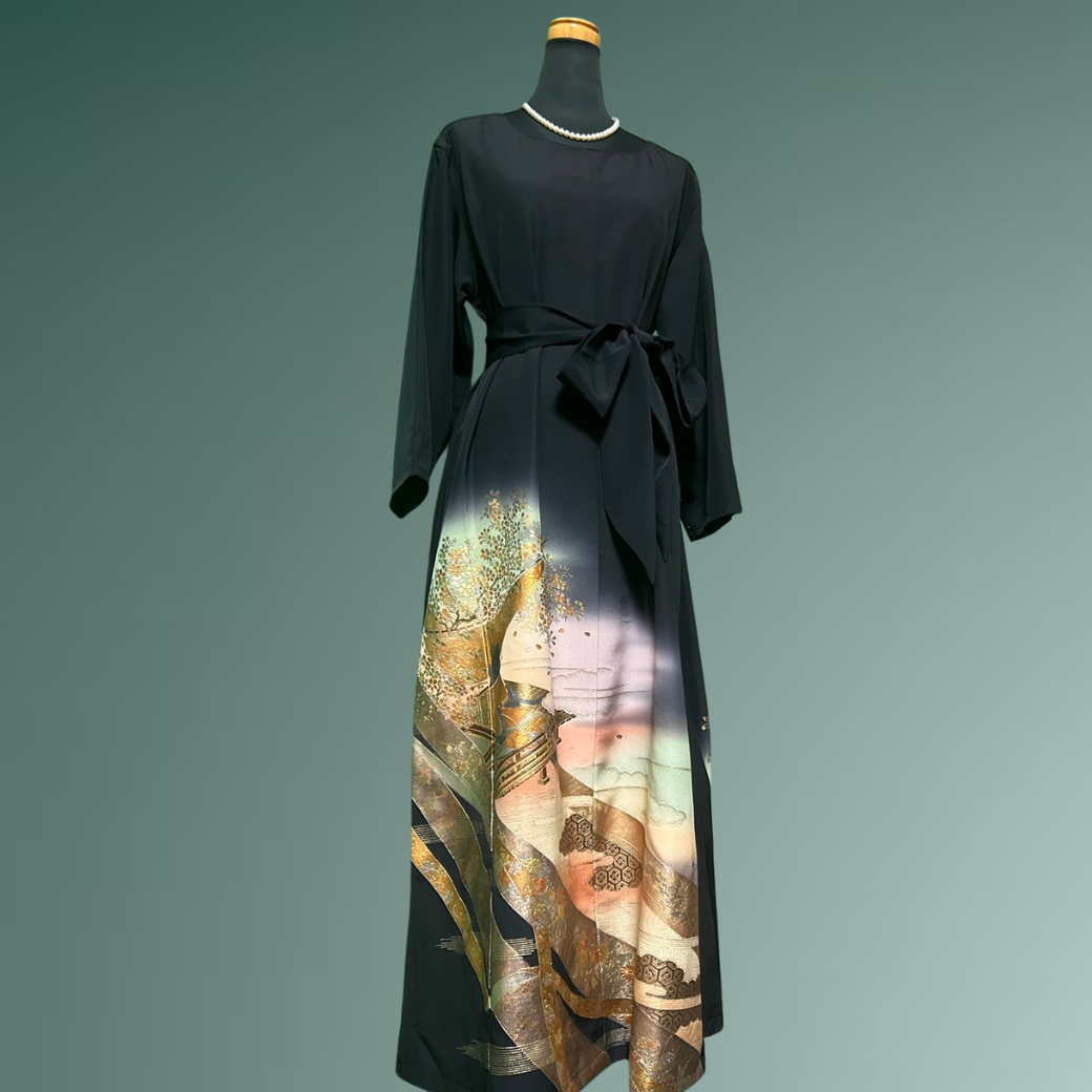 Black Ro Furisode Artisanal Murasaki Shikibu Kimono Dress