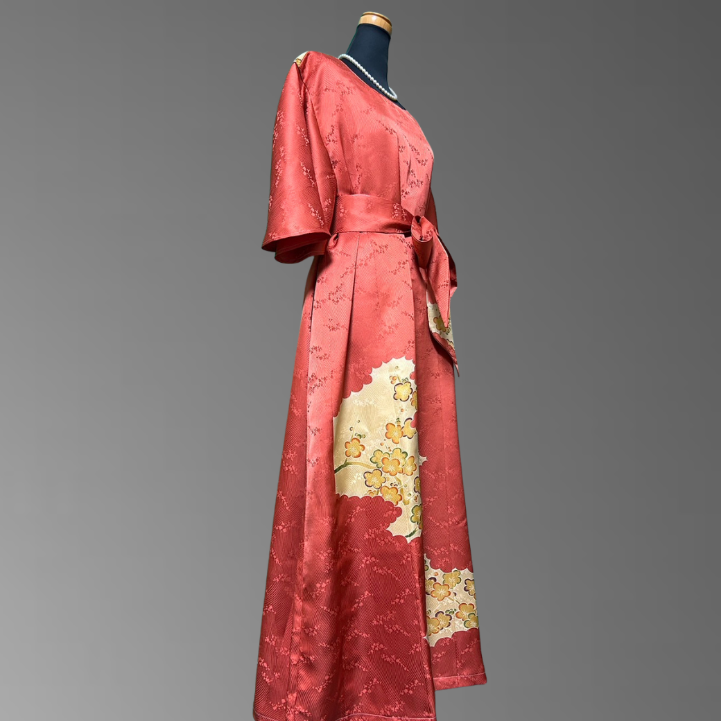 Hōmongi Flower Wave and Plum Blossom Pattern Kimono Dress