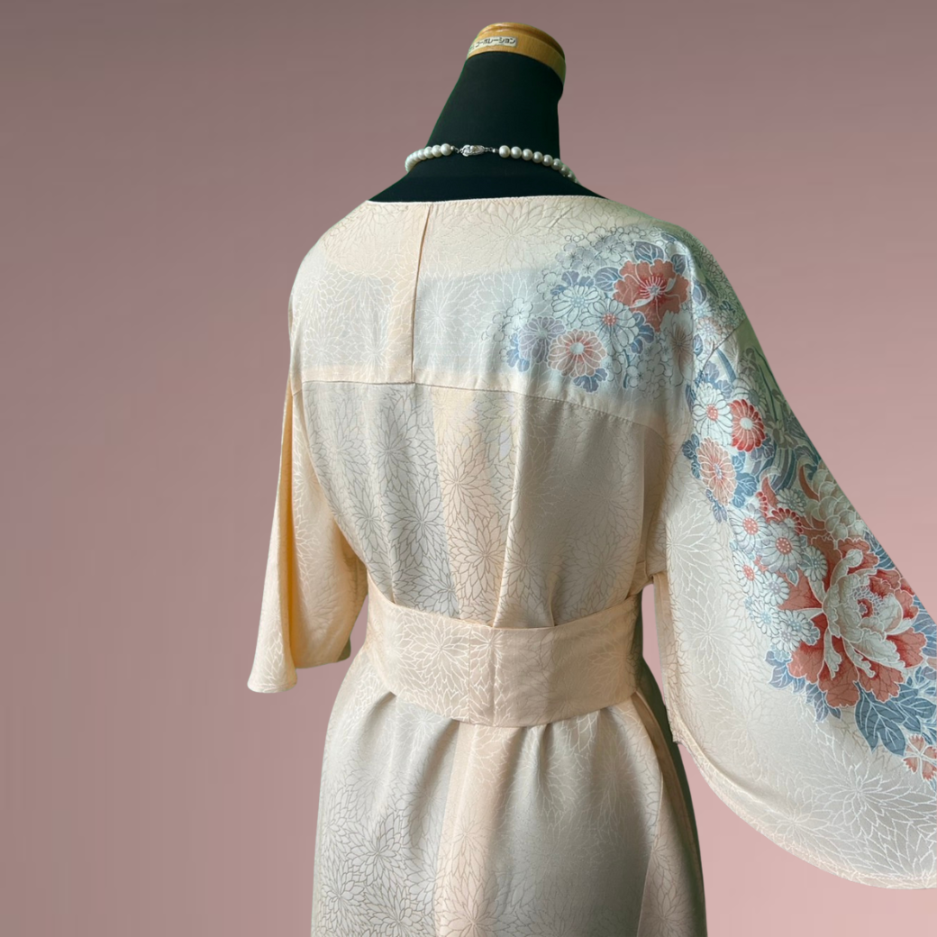 Houmongi Kimono Dress – Peony & Chrysanthemum