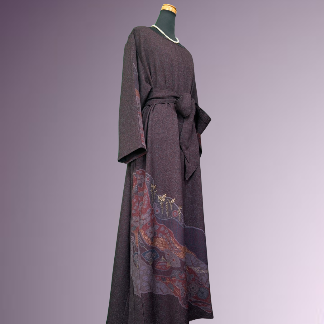 Houmongi Kimono Dress – Michinaga Pattern with Fans & Flowers