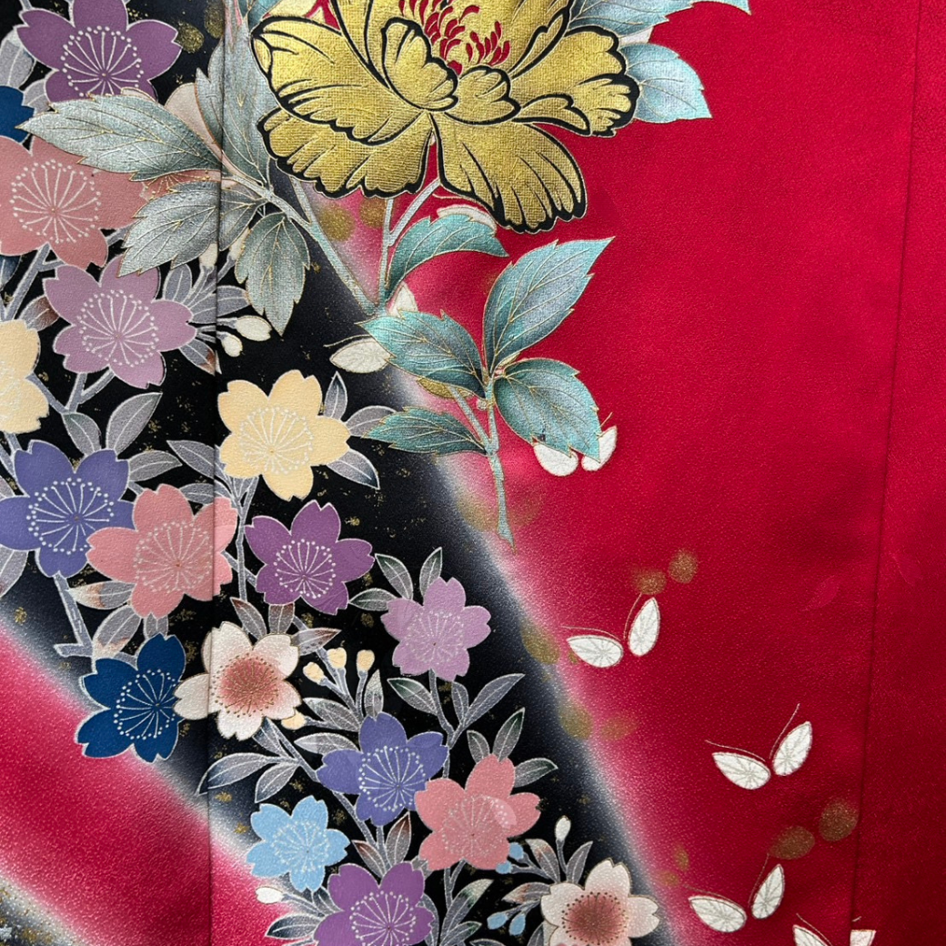 Furisode Kimono Dress – Peony & Cherry Blossoms