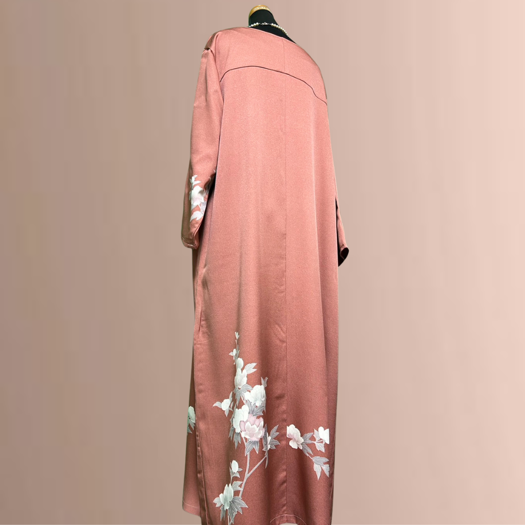 Houmongi Kimono Dress – Coral with White Blossoms
