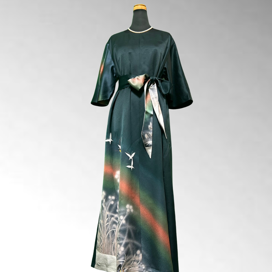 Furisode Kimono Dress with “Dreaming Butterfly” Motif