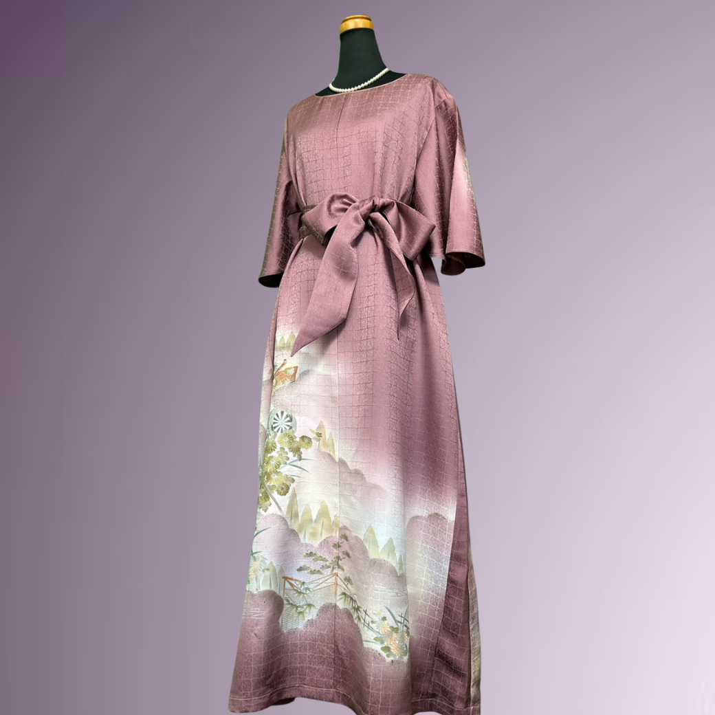 Tsukesage Kimono Dress with Gosho Carriage and Floral Fence Pattern