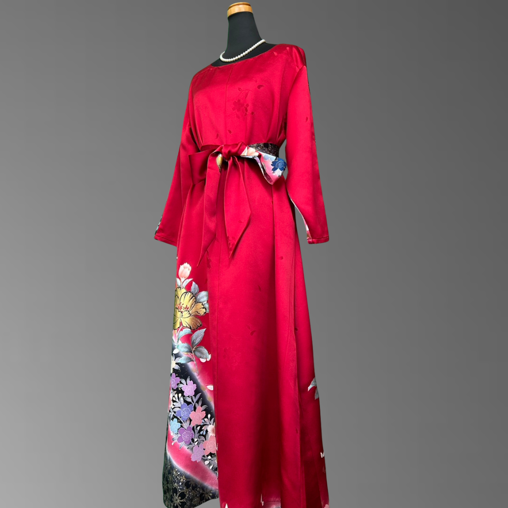 Furisode Kimono Dress – Peony & Cherry Blossoms