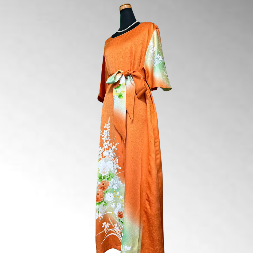 Tsukesage Peony, Hagi, and Bellflower Pattern Kimono Dress