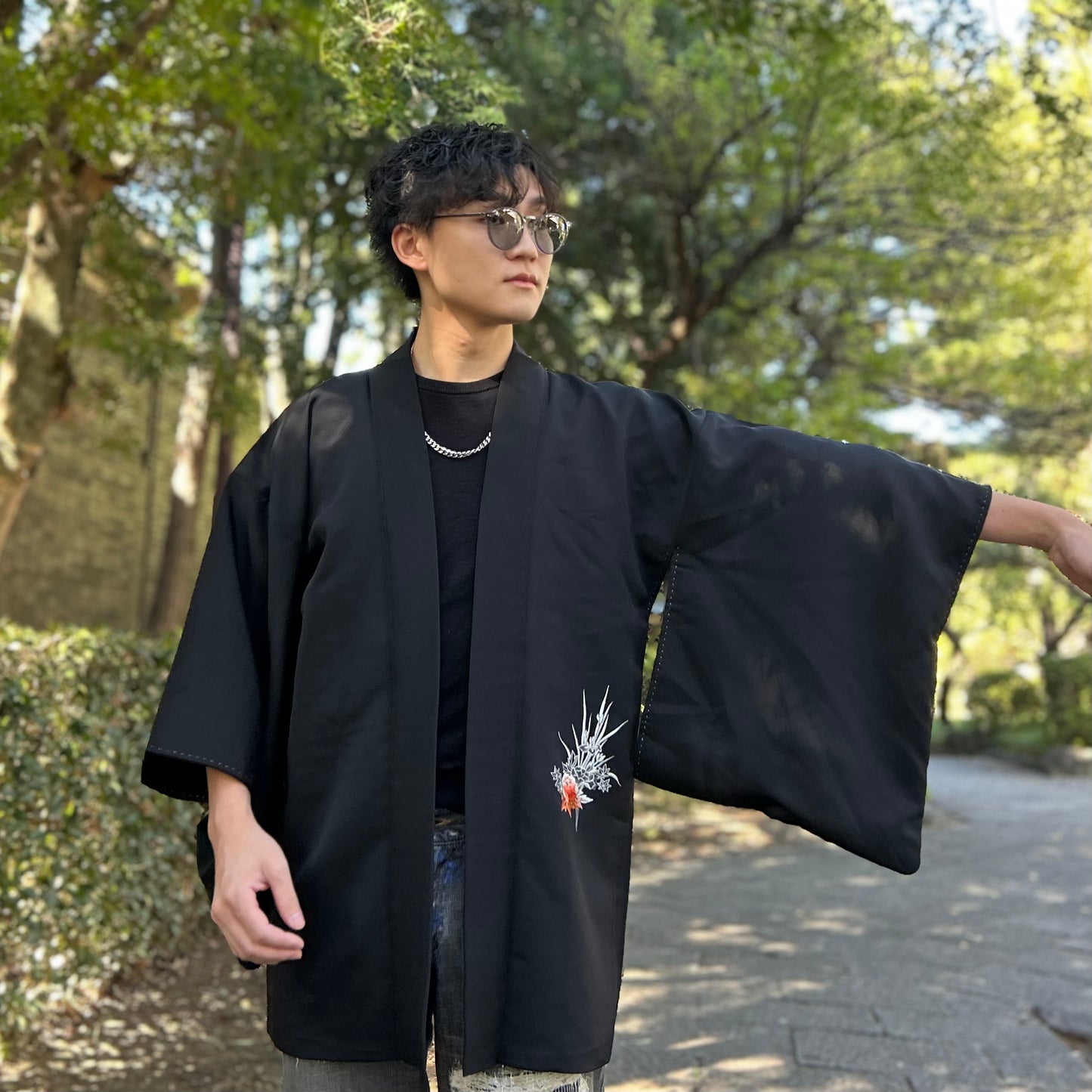 Elegant fan-patterned haori