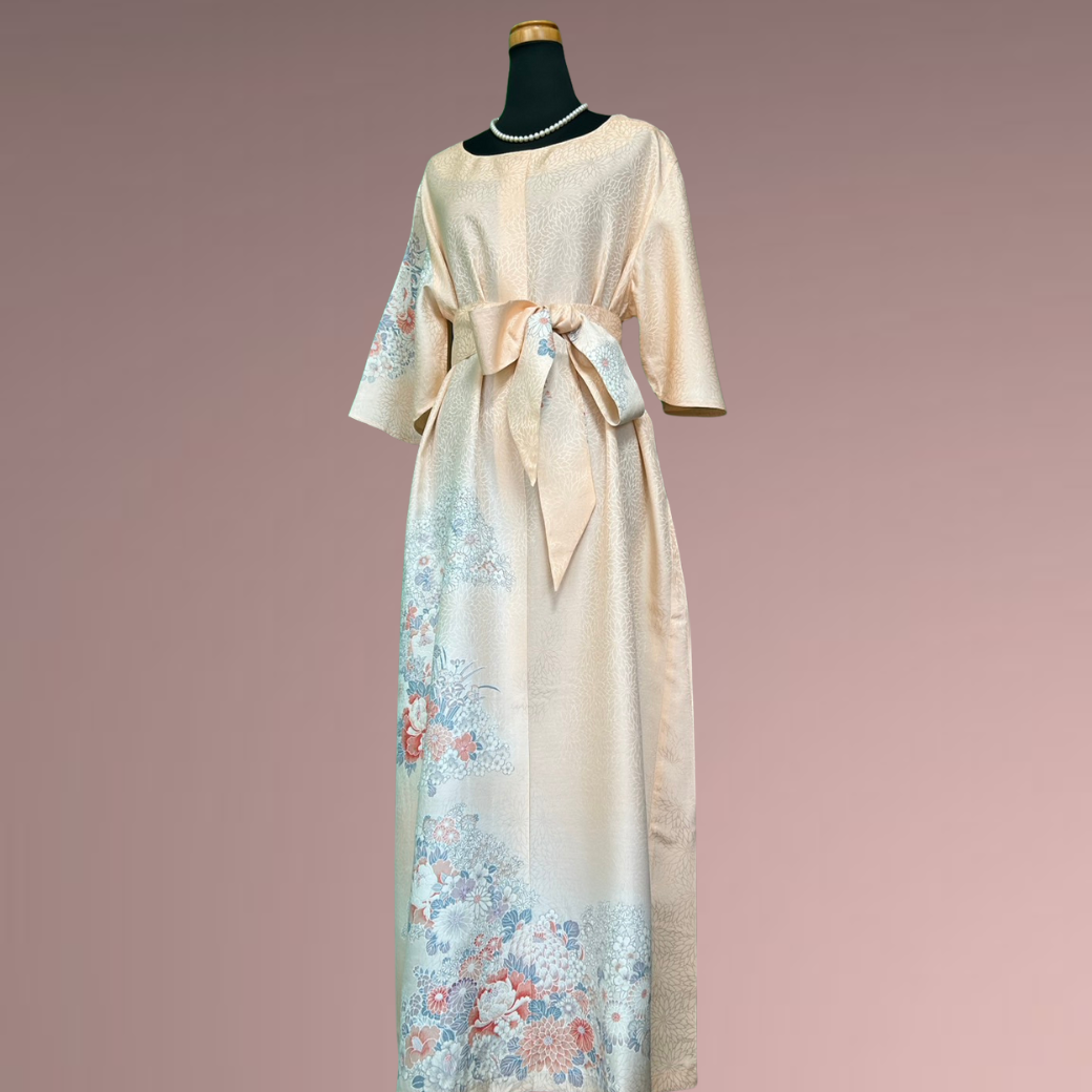 Houmongi Kimono Dress – Peony & Chrysanthemum