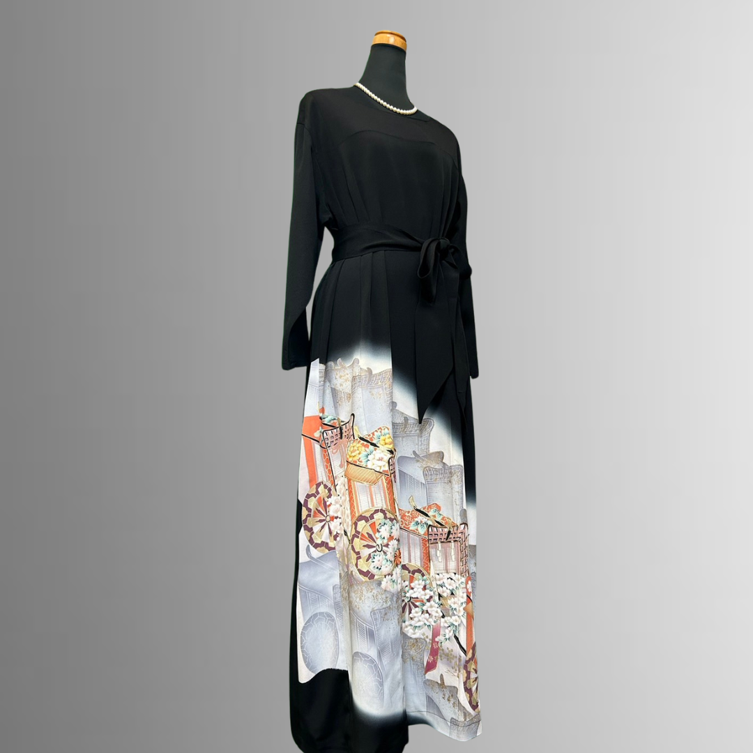 Kurotomesode Gosho Kuruma-ren Artisan Piece Kimono Dress