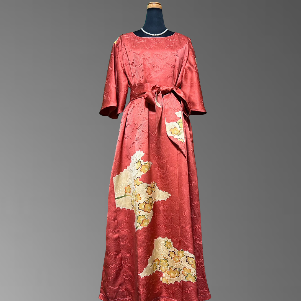 Hōmongi Flower Wave and Plum Blossom Pattern Kimono Dress