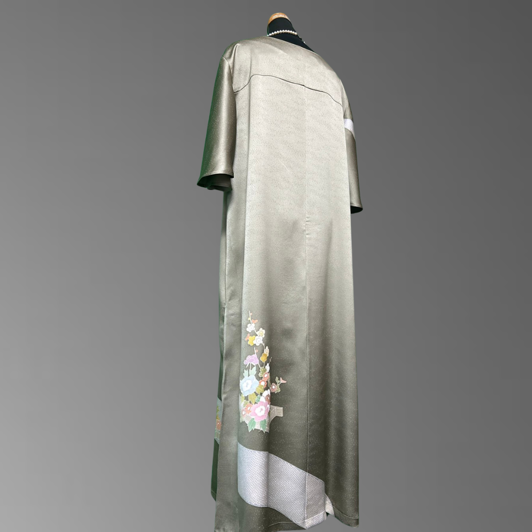 Tsukesage Kimono Dress with Floral and Small Boat Motif