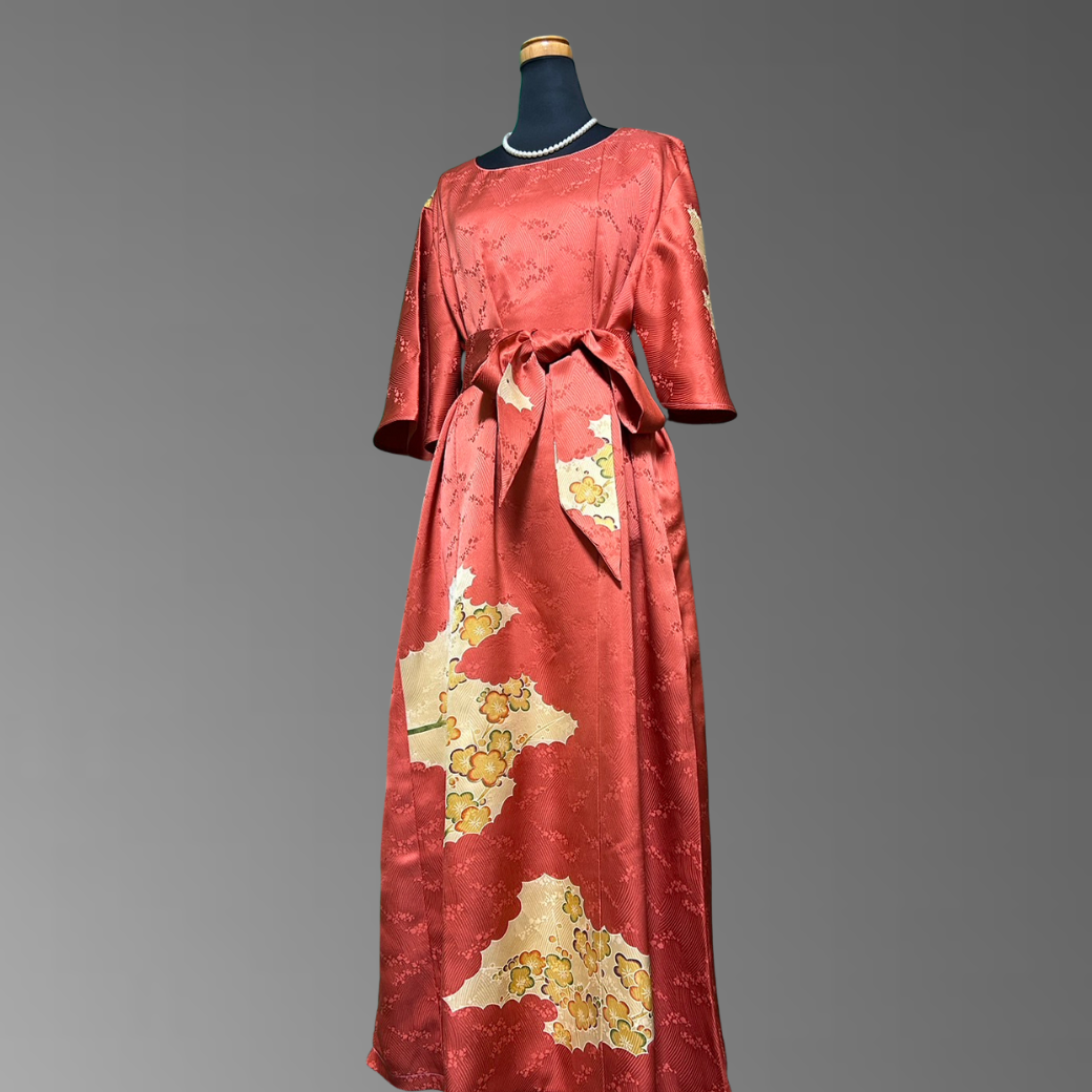 Hōmongi Flower Wave and Plum Blossom Pattern Kimono Dress