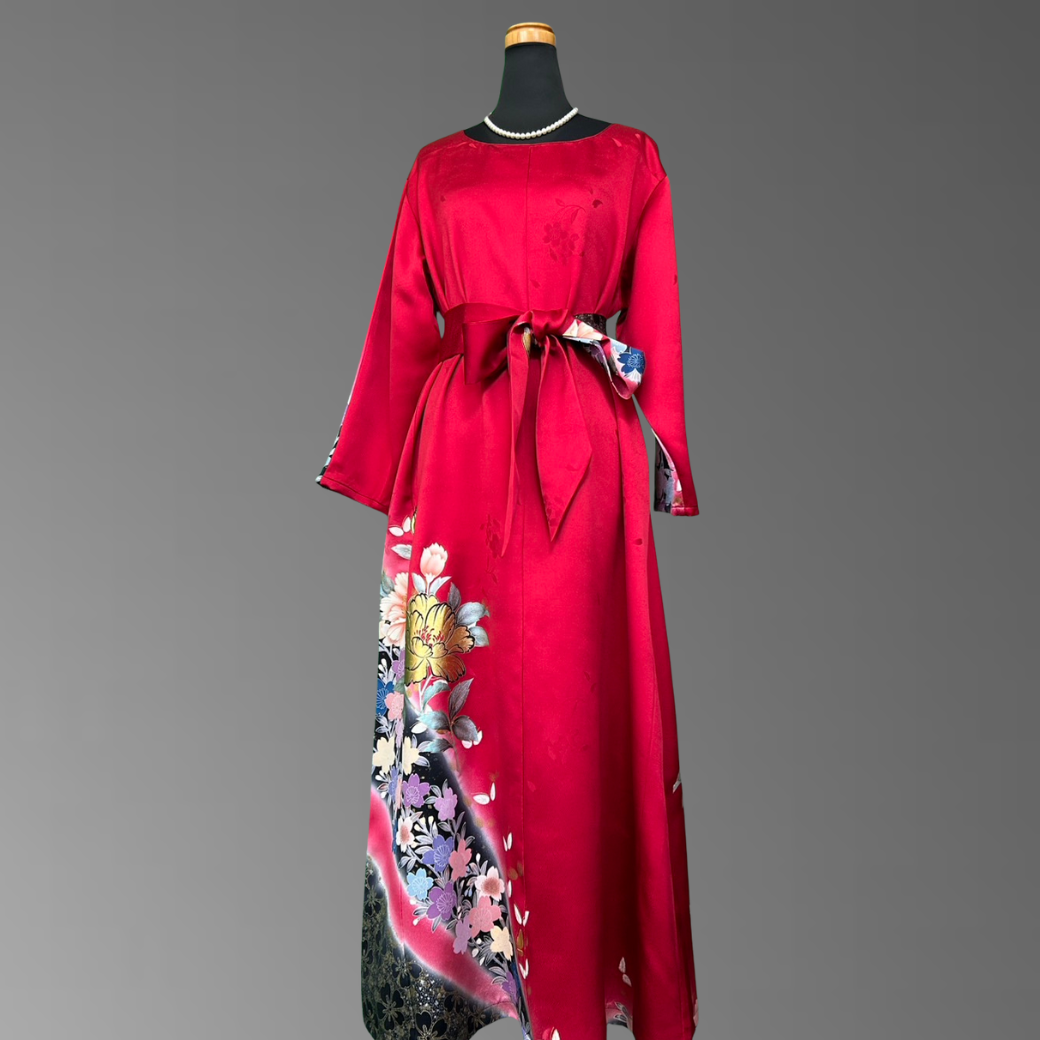 Furisode Kimono Dress – Peony & Cherry Blossoms