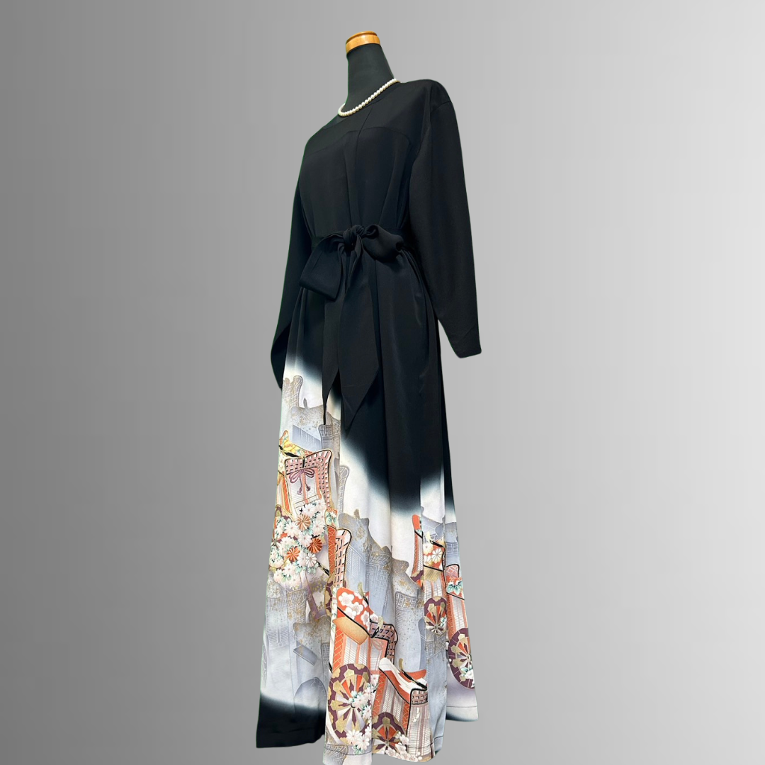 Kurotomesode Gosho Kuruma-ren Artisan Piece Kimono Dress