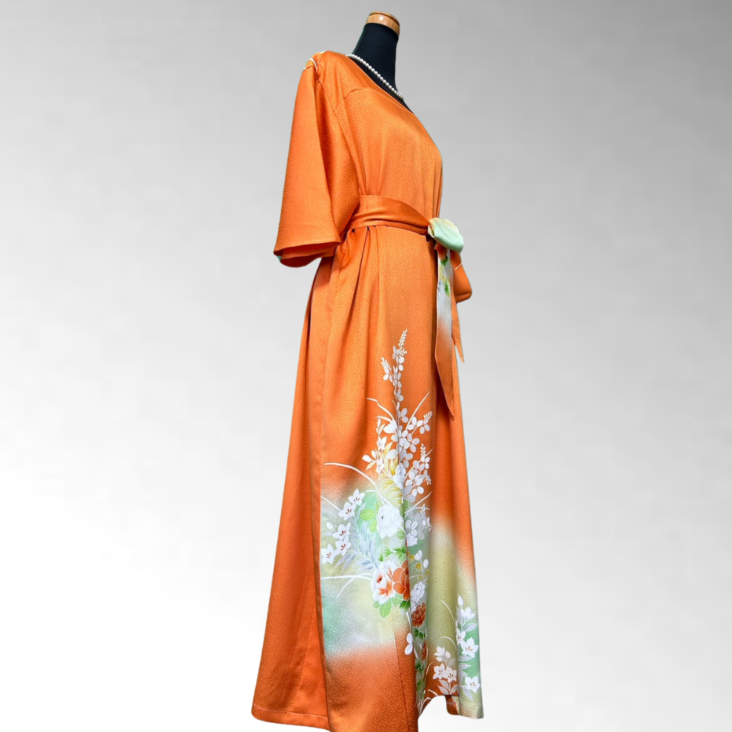 Tsukesage Peony, Hagi, and Bellflower Pattern Kimono Dress