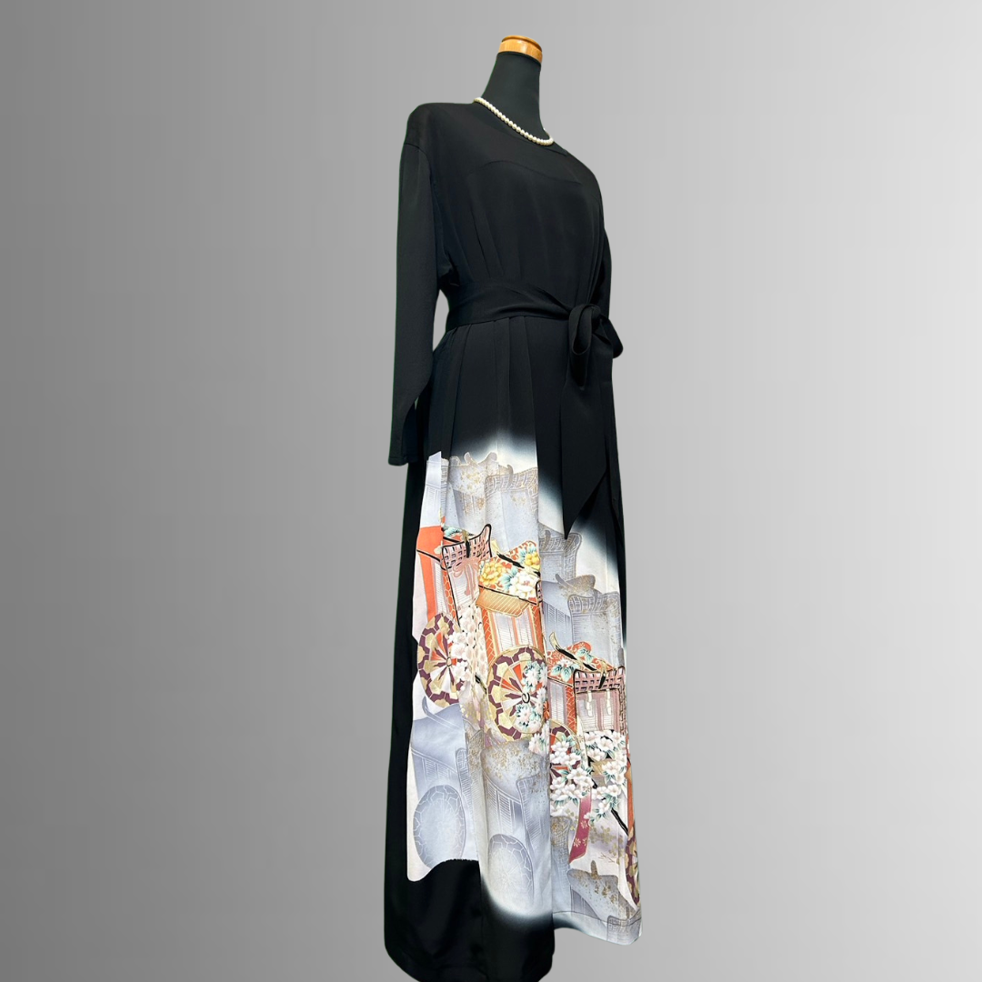 Kurotomesode Gosho Kuruma-ren Artisan Piece Kimono Dress