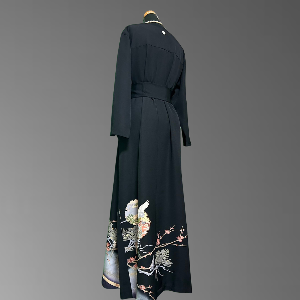 Kurotomesode Yukiwamon Four Seasons Flowers Kimono Dress