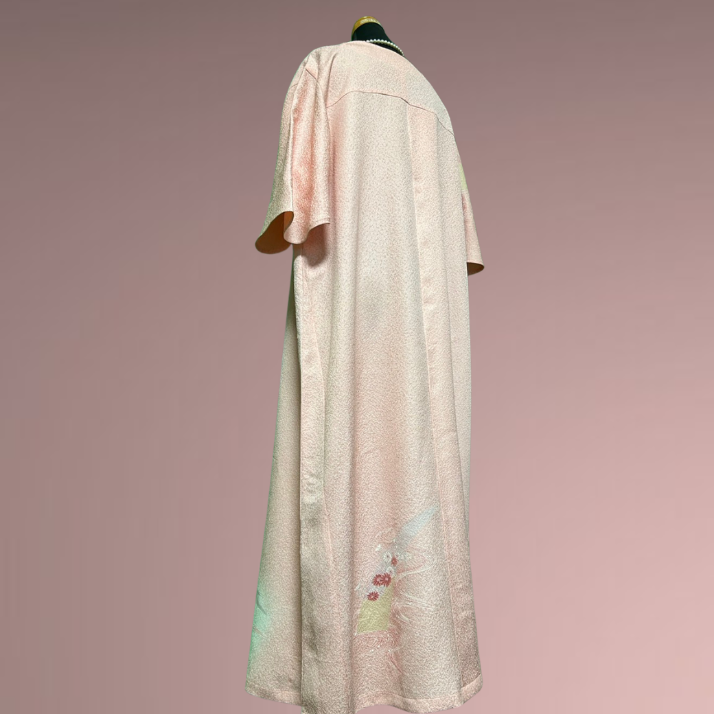 Tsukesage Kimono Dress with Dancing Fans and Flowing Water Pattern