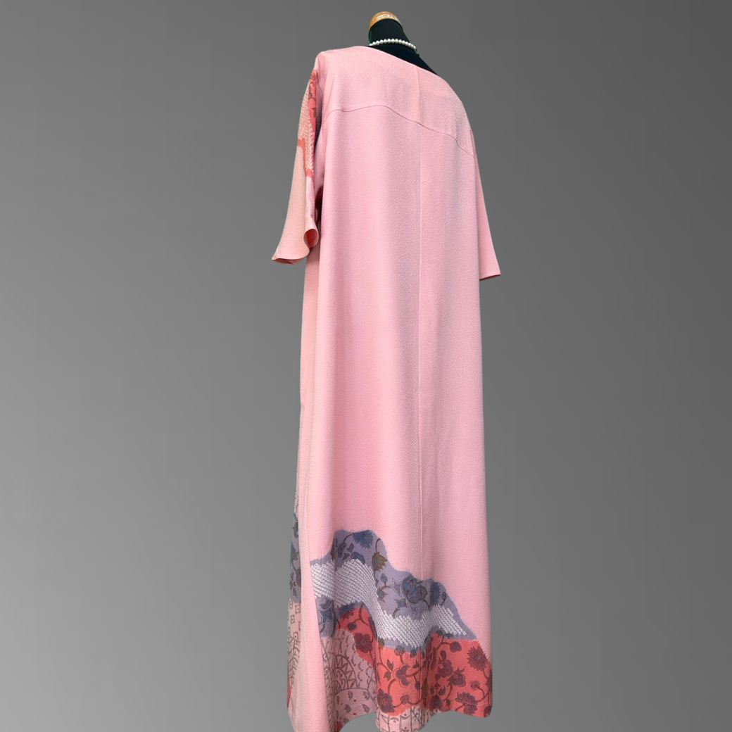 Iro-tomesode Kimono Dress with Partial Shibori and Oriental Motif