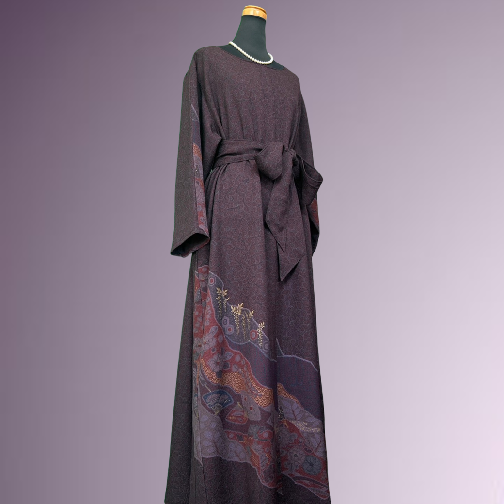 Houmongi Kimono Dress – Michinaga Pattern with Fans & Flowers