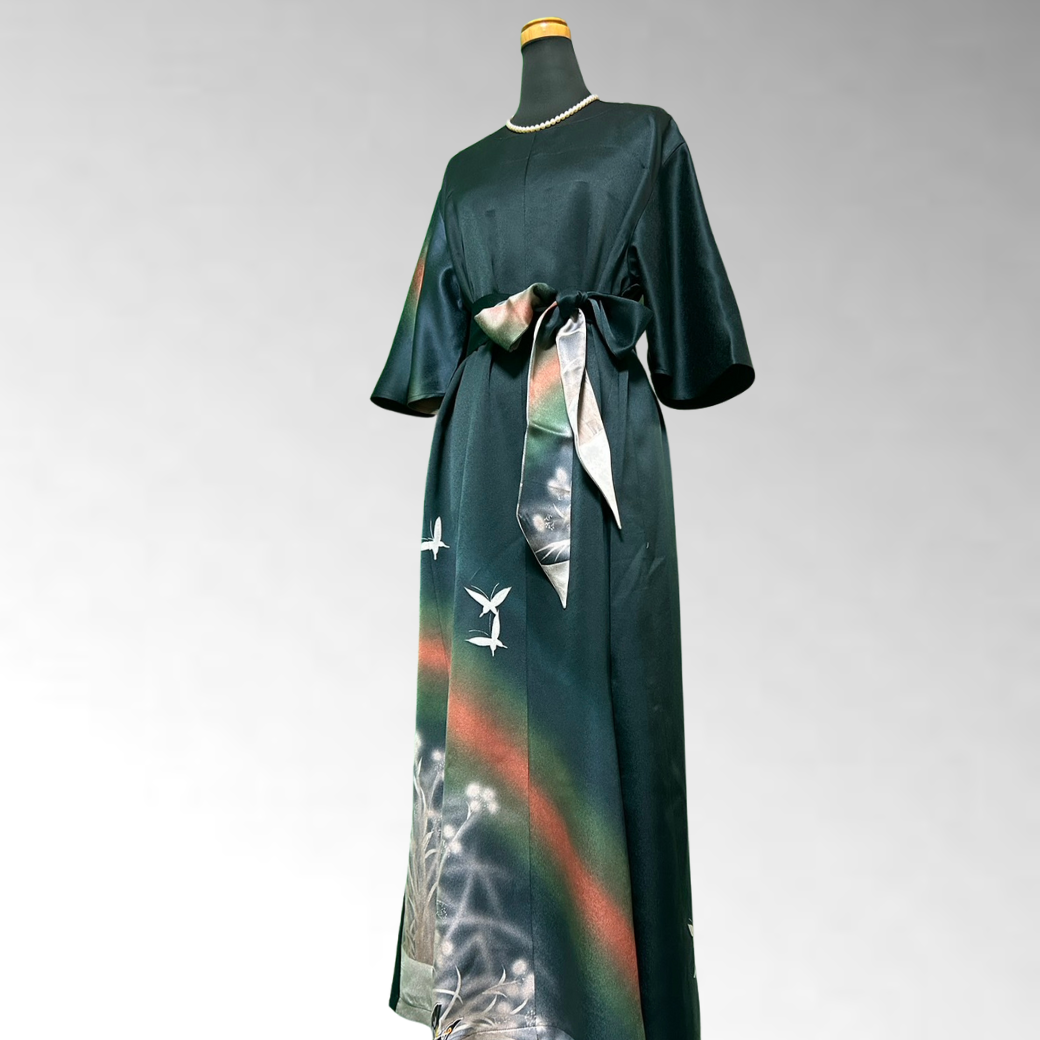 Furisode Kimono Dress with “Dreaming Butterfly” Motif