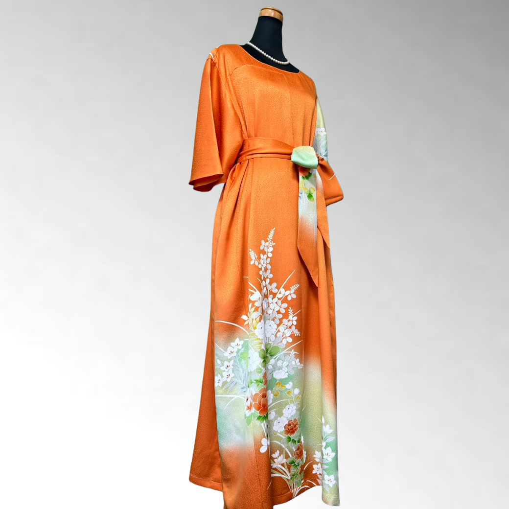 Tsukesage Peony, Hagi, and Bellflower Pattern Kimono Dress