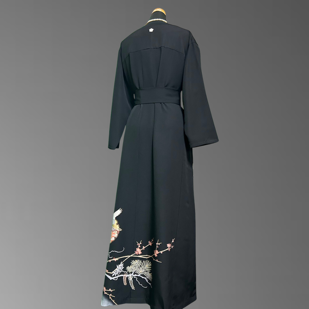 Kurotomesode Yukiwamon Four Seasons Flowers Kimono Dress